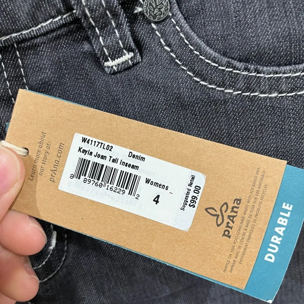 Prana Kayla Slim Skinny Leg Jeans Womens 4 Black Denim Cotton Low Rise Dark Wash